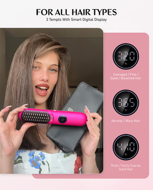 I10 Apex Portable Hair Straightener Brush - Pink