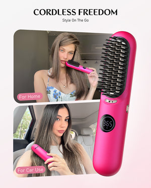 I10 Apex Portable Hair Straightener Brush - Pink