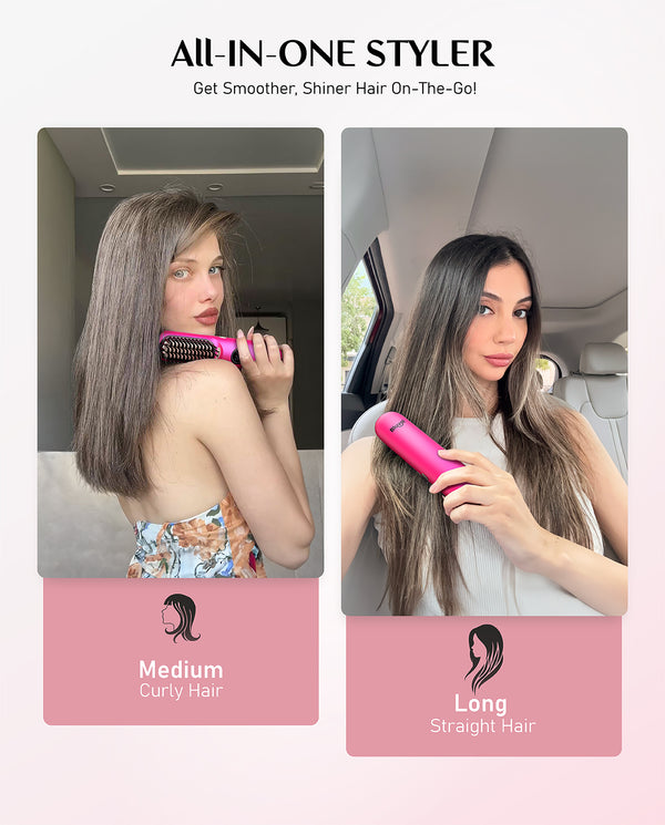 I10 Apex Portable Hair Straightener Brush - Pink