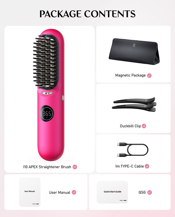I10 Apex Portable Hair Straightener Brush - Pink