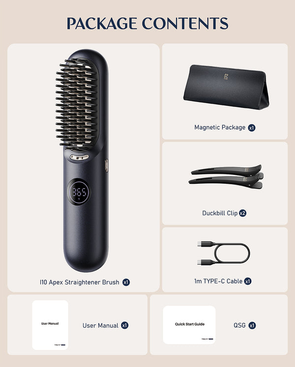 I10 Apex Portable Hair Straightener Brush - Midnight Blue